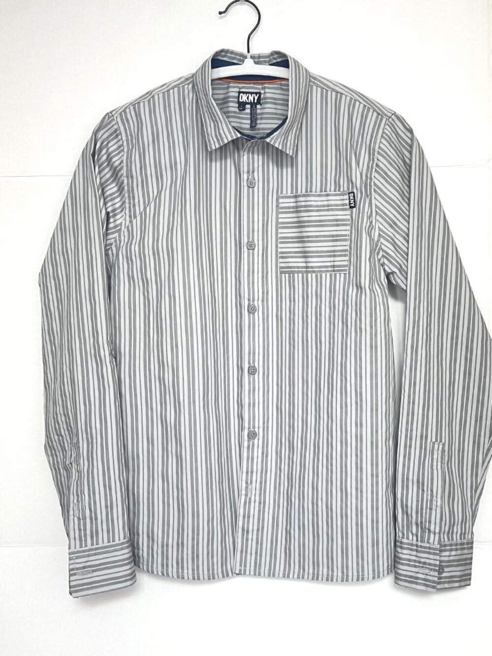 New DKNY Gray Striped dress shirt L 14-16